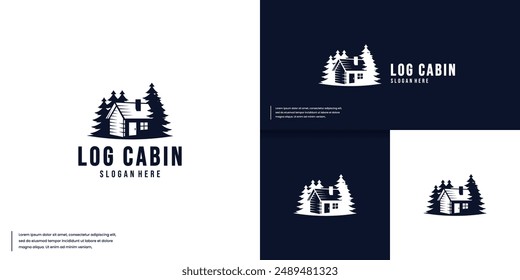 forest house with vintage style, logo design illustration.