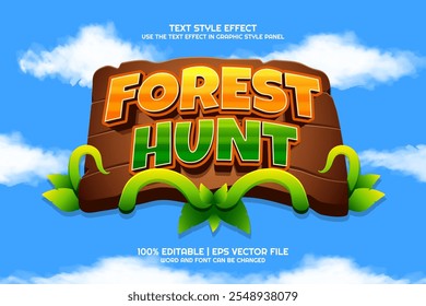 Forest Hunt cartoon game Bold 3D Editable text Effect Style