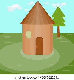 Forest hut illustration, vector on a white background.