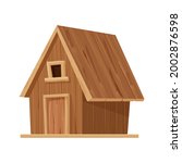 Forest hut, wooden house or cottage in cartoon style isolated on white background. Cabin, country building with roof, window and door. 