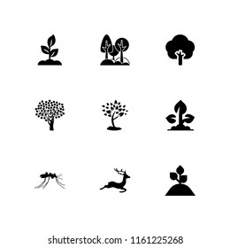 forest icon. 9 forest set with mosquito, tree with many leaves, deer and green park city space vector icons for web and mobile app