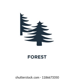 Forest icon. Black filled vector illustration. Forest symbol on white background. Can be used in web and mobile.