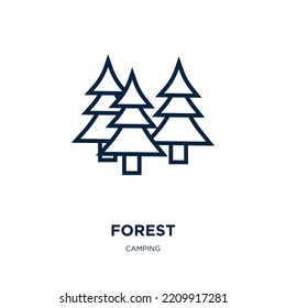 forest icon from camping collection. Thin linear forest, nature, ecology outline icon isolated on white background. Line vector forest sign, symbol for web and mobile