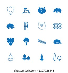 Forest icon. collection of 16 forest filled and outline icons such as hedgehog, tree, pine tree, deer, chainsaw. editable forest icons for web and mobile.