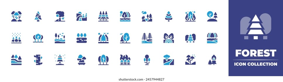Forest icon collection. Duotone color. Vector illustration. Containing forest, wildfire, geology, tree, lanscape, birch, rainforest, lake, cypress, river, fir, landscape, disaster, bonsai.