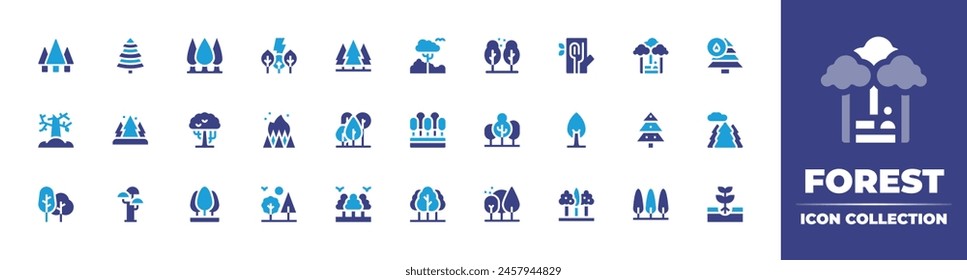 Forest icon collection. Duotone color. Vector illustration. Containing forest, tree, plantatree, fire, fir, grove, parking, thunder, pine, wood, trees.