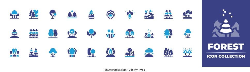 Forest icon collection. Duotone color. Vector illustration. Containing forest, spruce, wildfire, forestfire, trees, tree, cinnamontree, pinetree.