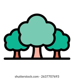Forest icon flat line style illustration representing natural woodland and outdoor environment, suitable for nature, conservation, and travel-related projects