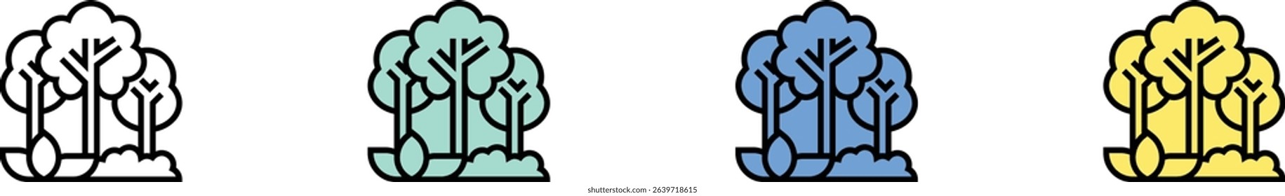 forest icon. Outline, Green, Blue and Yellow Style Design Isolated On White Background