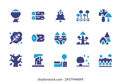 Forest icon set. Duotone color. Vector illustration. Containing ecology, log, sequoia, tree, mushrooms, trunks, leaf, fire, naturereserve, pathway, drytree.