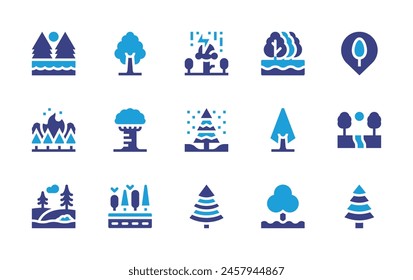 Forest icon set. Duotone color. Vector illustration. Containing forest, field, tree, woods, road, pine, thunder, park, nature.