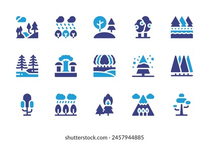 Forest icon set. Duotone color. Vector illustration. Containing forest, lanscape, tree, lake, pinetree, mountain.