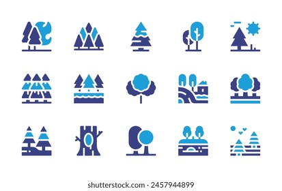 Forest icon set. Duotone color. Vector illustration. Containing forest, forestfire, trees, lake, tree, cinnamontree, landscape, pinetree.