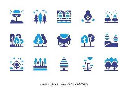 Forest icon set. Duotone color. Vector illustration. Containing forest, wildfire, winter, greenenergy, tree, autumntree, bogs.