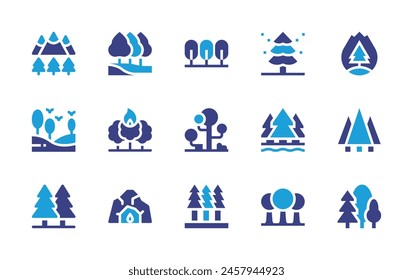 Forest icon set. Duotone color. Vector illustration. Containing pine, trees, forestfire, cave, pinetree, forest, tree.