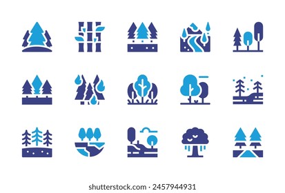 Forest icon set. Duotone color. Vector illustration. Containing forest, burning, bamboo, tree, valley, trees, jungle.