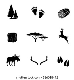 Forest icon set isolated on white background. Vector art.