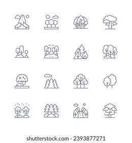 Forest icon set. Thin line icon. Editable stroke. Containing pico cao, garden, apple tree, rainforest, forest, forest fire, road, trees, tree.