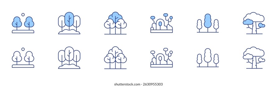 Forest icon set in two styles, Duotone and Thin Line style. Editable stroke. tree, forest.