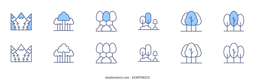 Forest icon set in two styles, Duotone and Thin Line style. Editable stroke. forest, garden.
