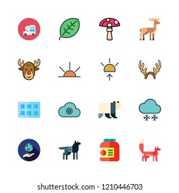 forest icon set. vector set about fox, caravan, conserve and ice cube tray icons set.