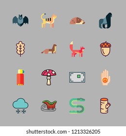 forest icon set. vector set about hedgehog, acorn, palm and mushroom icons set.