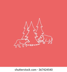 Forest icon. Silhouette of the wild boar and wolf.