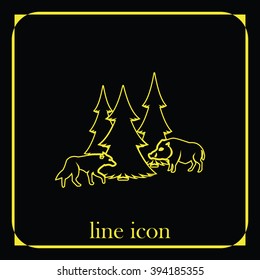 Forest icon. Silhouette of the wild boar and wolf.