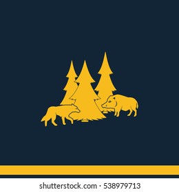 Forest icon. Silhouette of the wild boar and wolf.