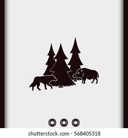 Forest icon. Silhouette of the wild boar and wolf.