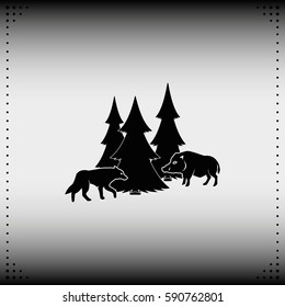 Forest icon. Silhouette of the wild boar and wolf.