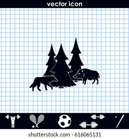 Forest icon. Silhouette of the wild boar and wolf.
