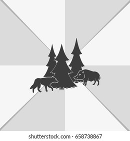 Forest icon. Silhouette of the wild boar and wolf.