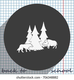 Forest icon. Silhouette of the wild boar and wolf.