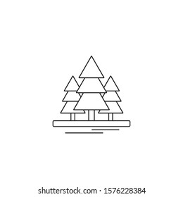 Forest icon. Three Christmas trees. Black and white outline isolated vector. Ecology, forest protection, nature conservation.