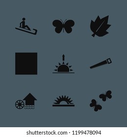 forest icon. forest vector icons set water mill, leaf, delicate gentle degrees and man riding sleigh