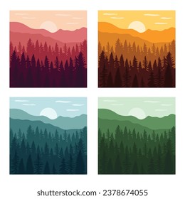 Forest icon vector illustration. Wood and mountain on isolated background. Color panorama sign concept.