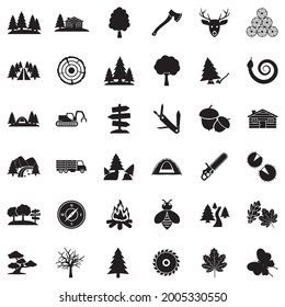 Forest Icons. Black Flat Design. Vector Illustration.