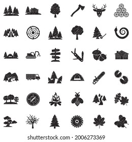 Forest Icons. Black Scribble Design. Vector Illustration.