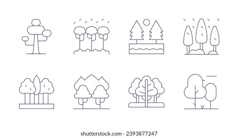 Forest icons. Editable stroke. Containing tree, rainforest, trees, wildfire, forest.