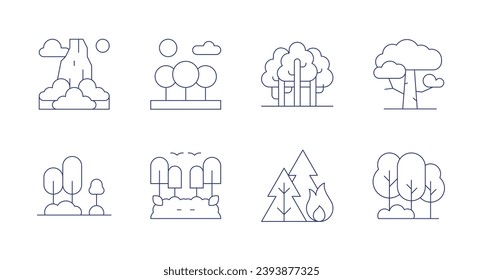 Forest icons. Editable stroke. Containing pico cao, garden, forest, forest fire, tree.