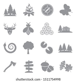 Forest Icons. Gray Flat Design. Vector Illustration.