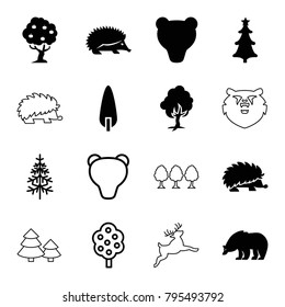 Forest icons. set of 16 editable filled and outline forest icons such as bear, hedgehog, pine-tree, christmas tree