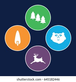 Forest icons set. set of 4 forest filled icons such as pine tree, bear, deer