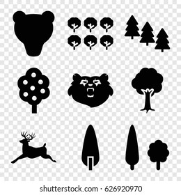 Forest icons set. set of 9 forest filled icons such as tree, pine tree, bear, deer