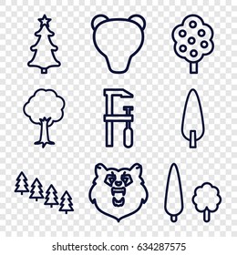 Forest icons set. set of 9 forest outline icons such as bear, tree, pine tree