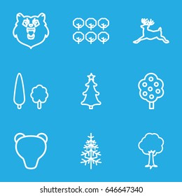 Forest icons set. set of 9 forest outline icons such as bear, deer, tree, pine-tree
