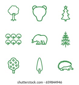 Forest icons set. set of 9 forest outline icons such as bear, hedgehog, tree, pine-tree