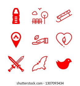 forest icons set with camping location, feeder and leaf vector set