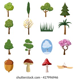 Forest icons set in cartoon style for any design